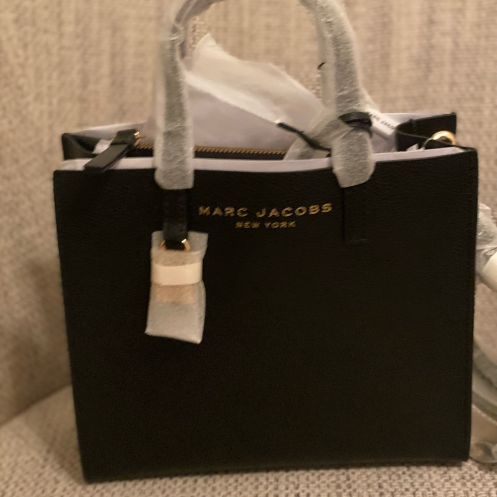 Marc Jacobs Black and Gray Structured Tote with Gold Accents NEW W-long strap